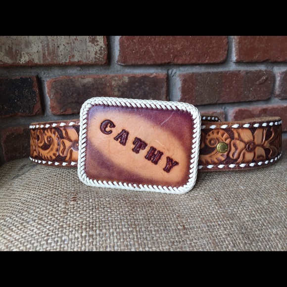 Accessories - Hand Tooled WesternLeather Name Belt